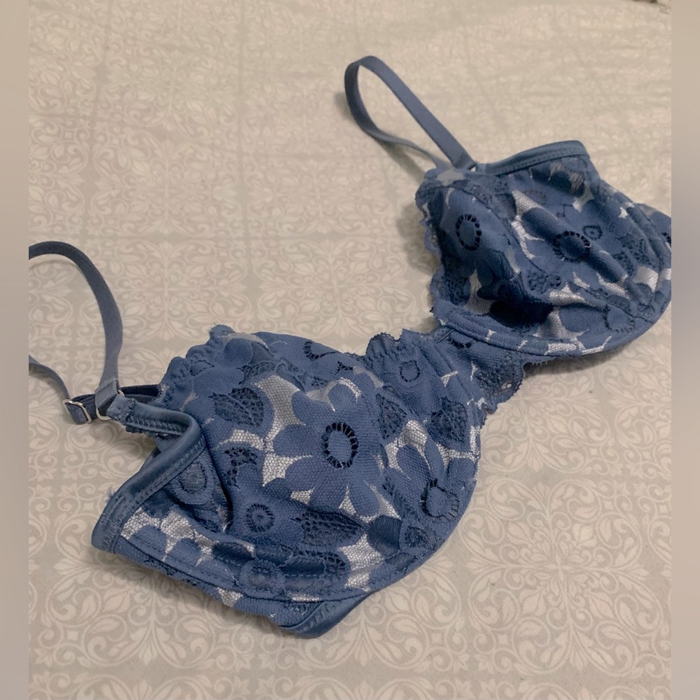 Aerie Blue Floral Lace Bra